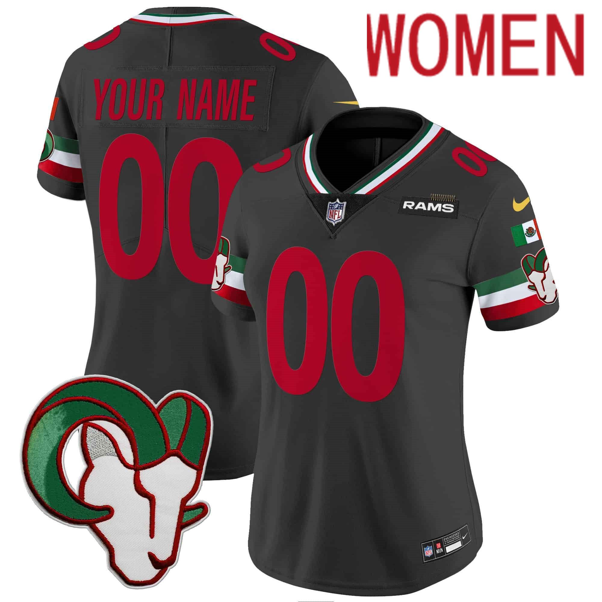 Women Los Angeles Rams Black 2024 Nike Mexico Vapor Limited Custom NFL Jersey
